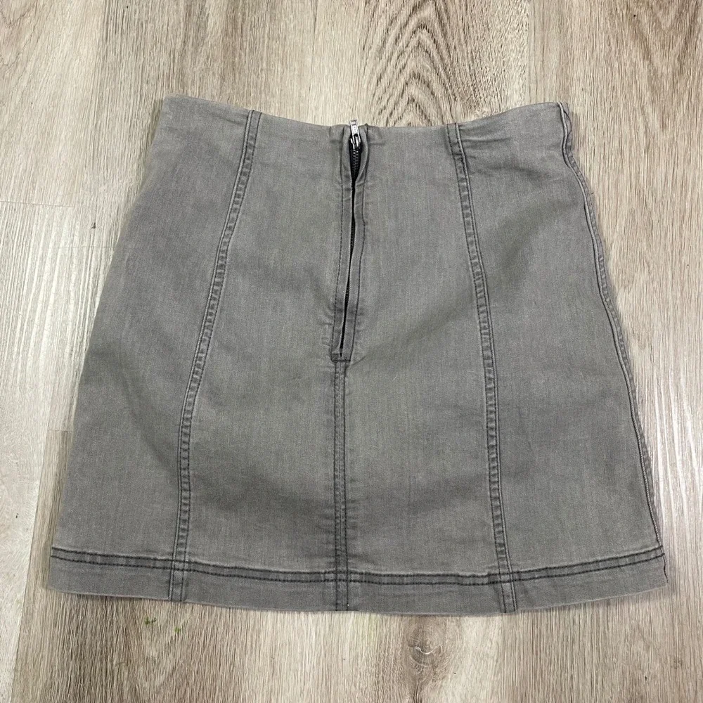 Free People Modern Femme Mini Skirt Womens 6 Gray Stretch Denim A Line